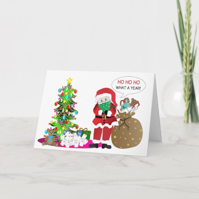 Weihnachten, Spaß Covid-19, Santa in Maske, Rolls Karte (Vorderseite)