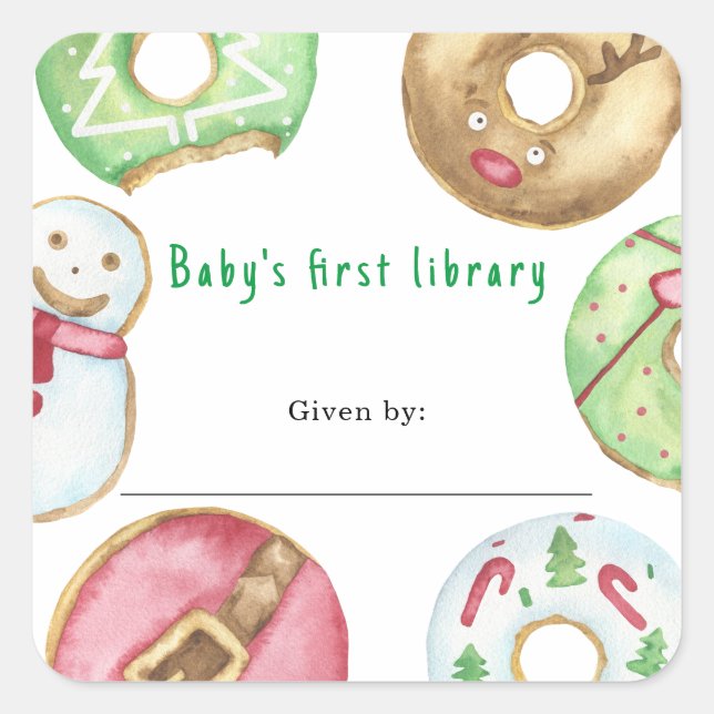 Weihnachten spendet Cookies - die erste Bibliothek Quadratischer Aufkleber (Vorderseite)