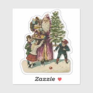 Weihnachten St. Nikolaus & Kinder viktorianischer Aufkleber