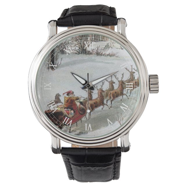 Weihnachten, St. Nikolaus mit Rentier Armbanduhr (Vorderseite)