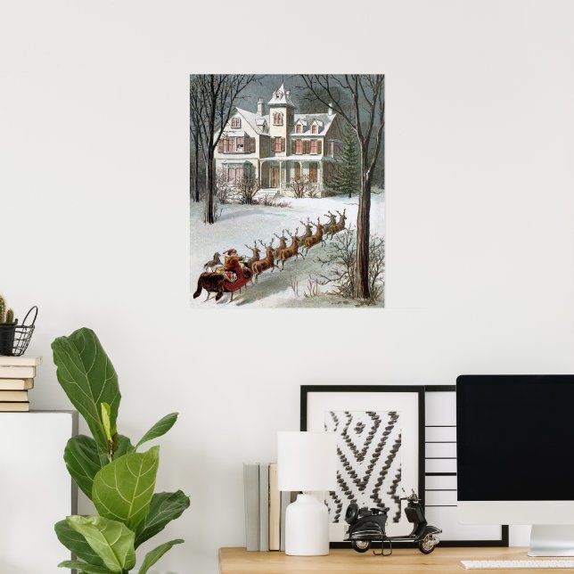 Weihnachten, St. Nikolaus mit Rentier Poster (Heimbüro)