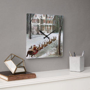 Weihnachten, St. Nikolaus mit Rentier Quadratische Wanduhr