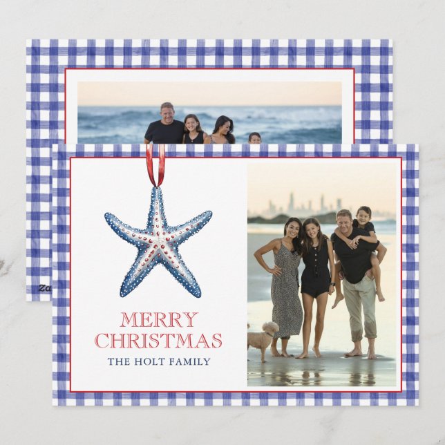 Weihnachten Starfish Ornament Gingham Foto (Vorne/Hinten)
