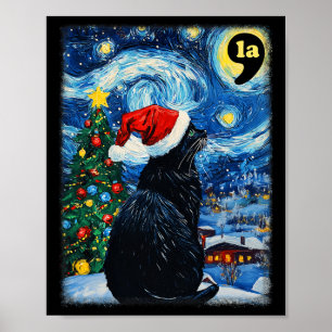 Weihnachten Starry Night Black Cat Comma La Kamala Poster