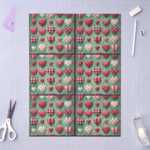 Weihnachten Stich Herz Grün Rot Decoupage Seidenpapier