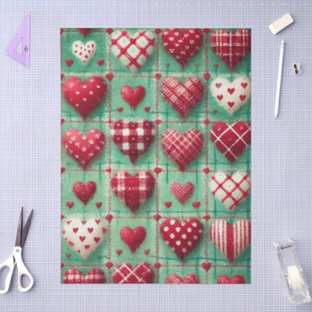 Weihnachten Stich Herz Grün Rot Decoupage Seidenpapier (Basteln)