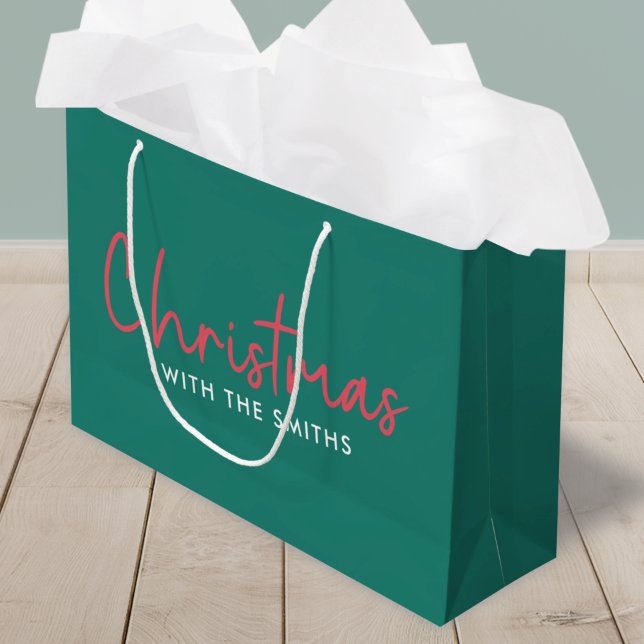 Weihnachten | Stilvolle Trendy Forest Green Große Geschenktüte (Von Creator hochgeladen)
