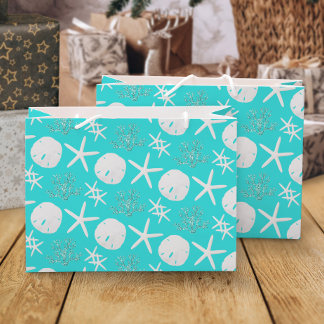 Weihnachten Strand Sand Dollar Starfish Küste Aqua Große Geschenktüte