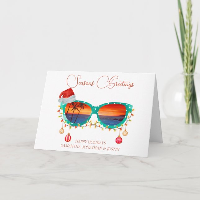 Weihnachten Strand tropische Sonnenbrille Karte (Vorderseite)