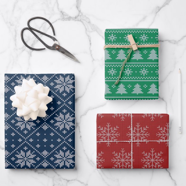 Weihnachten Strick Weihnachten Geschenkpapier Set (Vorderseite)