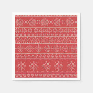 Weihnachten Stricken nordisch-rote Schneeflocke Serviette
