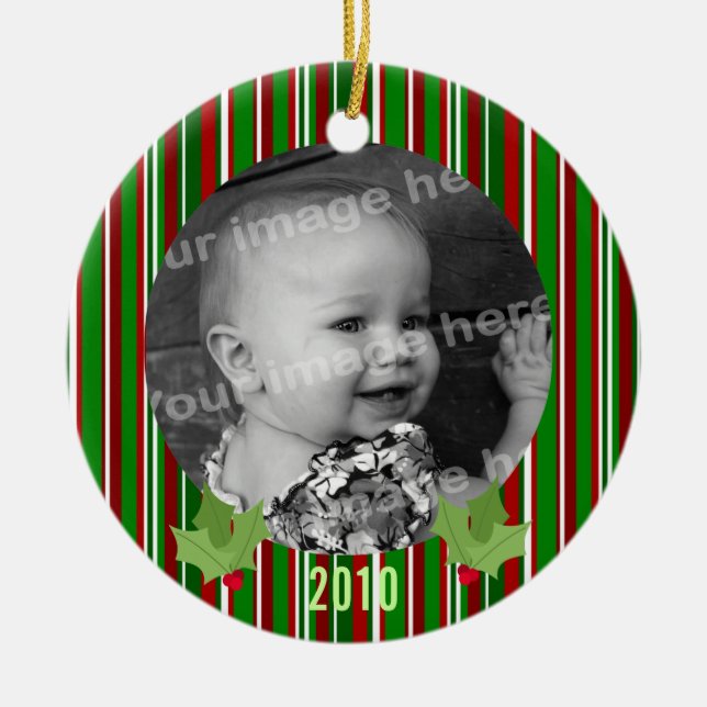 Weihnachten Stripes Foto-Verzierung Keramik Ornament (Vorne)