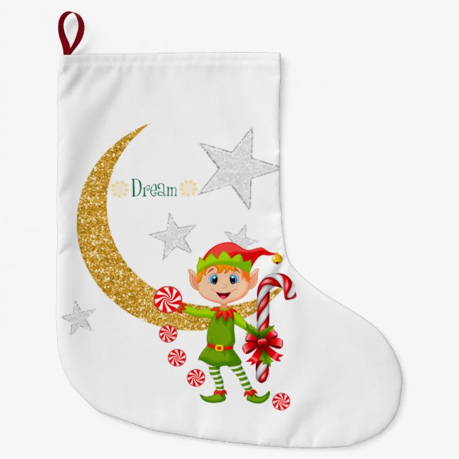 Weihnachten Strumpf, Dream Moon Gold Elf Peppermin Großer Weihnachtsstrumpf (Vorderseite)