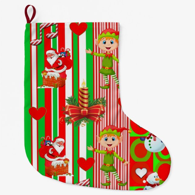 Weihnachten Strumpf, Elf Stripe Weihnachtsmann Großer Weihnachtsstrumpf (Vorderseite)