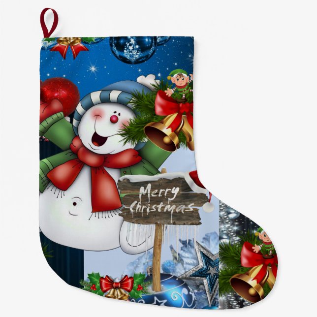Weihnachten Strumpf, Frohe Weihnachtsschneemann Großer Weihnachtsstrumpf (Vorderseite)