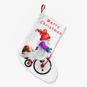 Weihnachten Strumpf Gnome mit Bike und Geschenk Kleiner Weihnachtsstrumpf