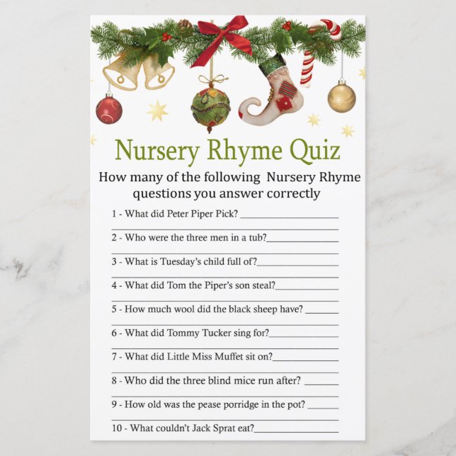 Weihnachten Strumpf Kinderzimmer Rhyme Quiz Kinder (Vorderseite)