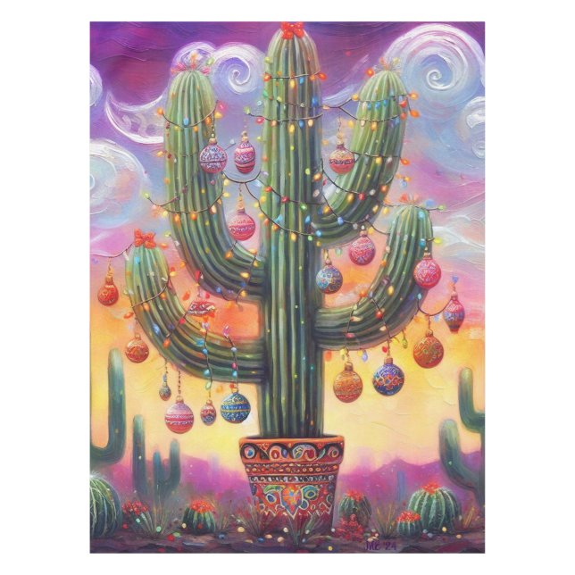 Weihnachten Südwest Saguaro Kaktus selbst adressie Tischdecke (Vorderseite)