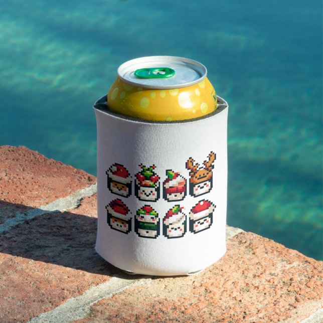 Weihnachten Sushi Faces - Niedlicher Pixel Art Hol Dosenkühler (In Situ Pool)