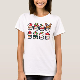 Weihnachten Sushi Faces - Niedlicher Pixel Art Hol T-Shirt