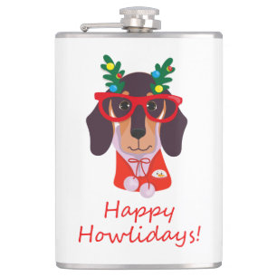 Weihnachten Süß Lustiger Hund Dachshund Howlidays  Flachmann