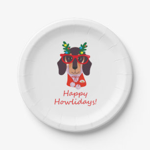 Weihnachten Süß Lustiger Hund Dachshund Howlidays Pappteller