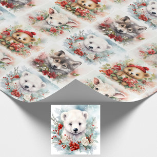 Weihnachten Süße Babytiere Eisbär Lamm Wolf Geschenkpapier