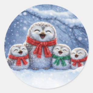 Weihnachten Süße Eulen und Schnee Runder Aufkleber