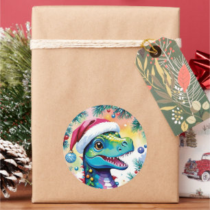 Weihnachten-T-Rex lächeln Runder Aufkleber