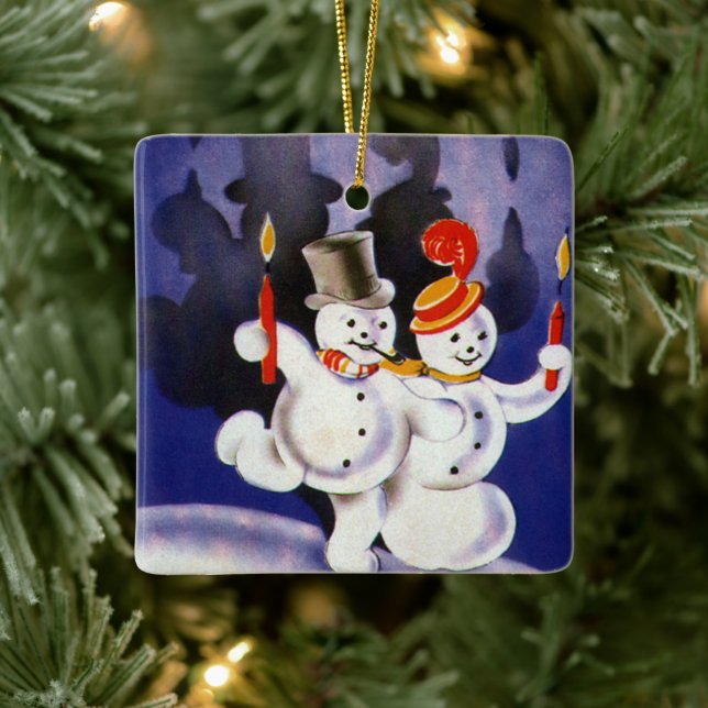 Weihnachten Tanzen Snowmen mit Kerzen Keramikornament (Baum)