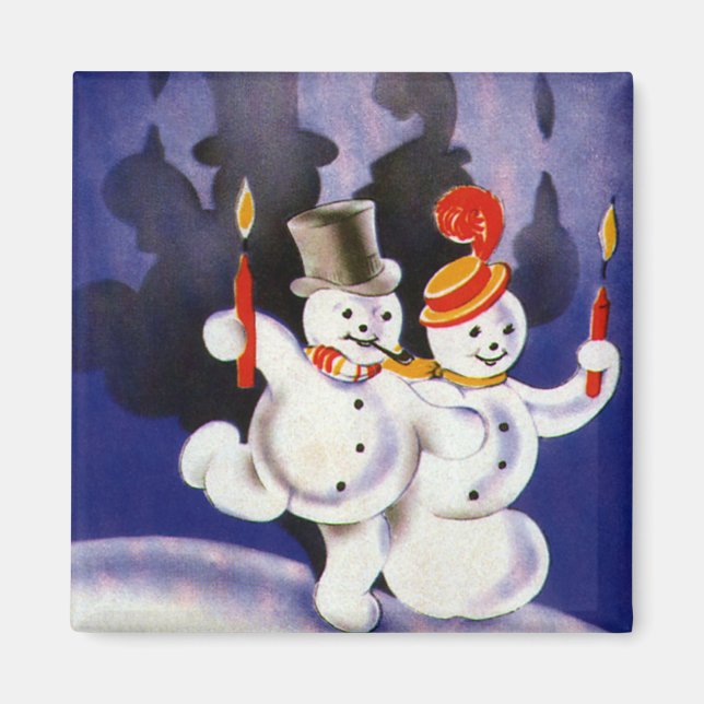 Weihnachten Tanzen Snowmen mit Kerzen Magnet (Vorne)