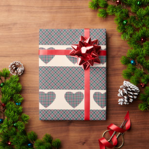 Weihnachten Tartan Herzen Muster Blush Pink Geschenkpapier