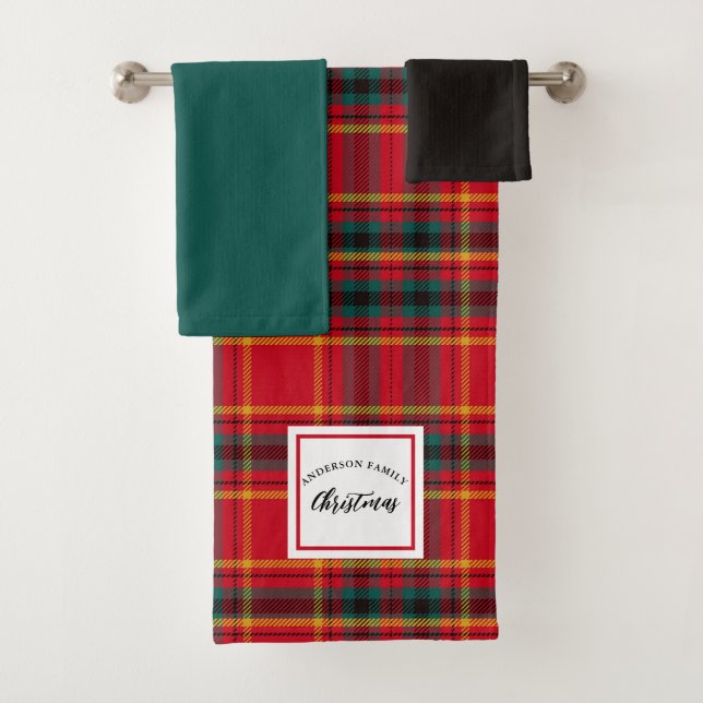 Weihnachten Tartan Kariert Familienname Badhandtuch Set (Insitu)
