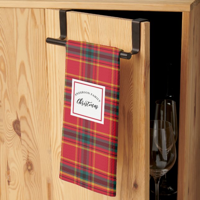 Weihnachten Tartan Kariert Familienname Geschirrtuch (Drittel gefaltet)