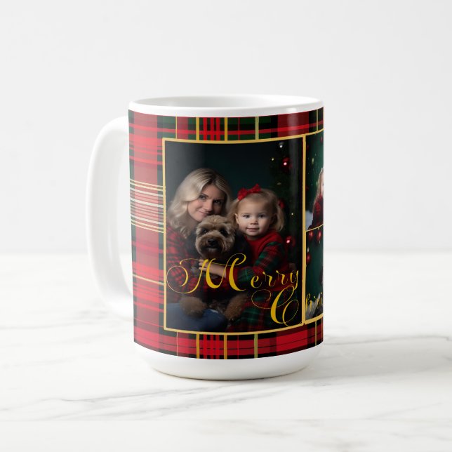 Weihnachten Tartan Kariertes Foto Kaffeetasse (Vorderseite Links)