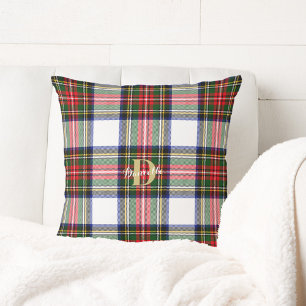 Weihnachten Tartan Monogram Name Holiday Pattern Kissen