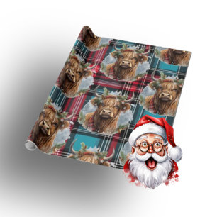 Weihnachten Tartan Pazifisch Blau Highlander Kuh Geschenkpapier