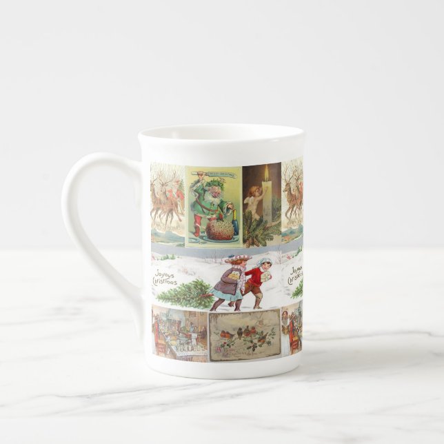 Weihnachten Tasse, Vintager Weihnachtsmann, Frohe  Prozellantasse (Links)