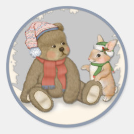 Weihnachten Teddy und Bunny Runder Aufkleber