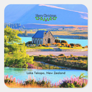 Weihnachten, Tekapo-See, Neuseeland Quadratischer Aufkleber