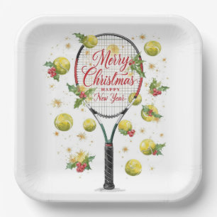 Weihnachten Tennis mit Schläger und Bällen Pappteller