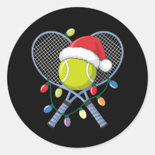 Weihnachten Tennis Schläger Ball Santa Hut Lichter Runder Aufkleber