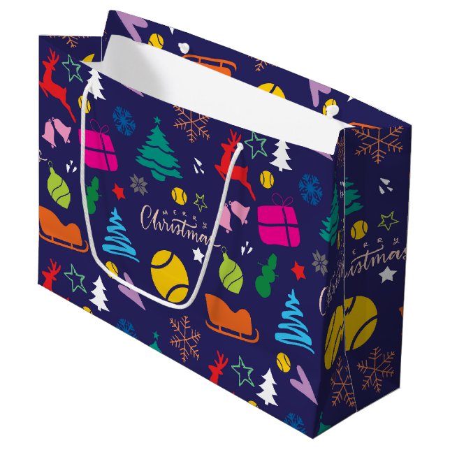 🎄 Weihnachten 🎾 Tennissee blau Große Geschenktüte (Vorderseite Schrägansicht)