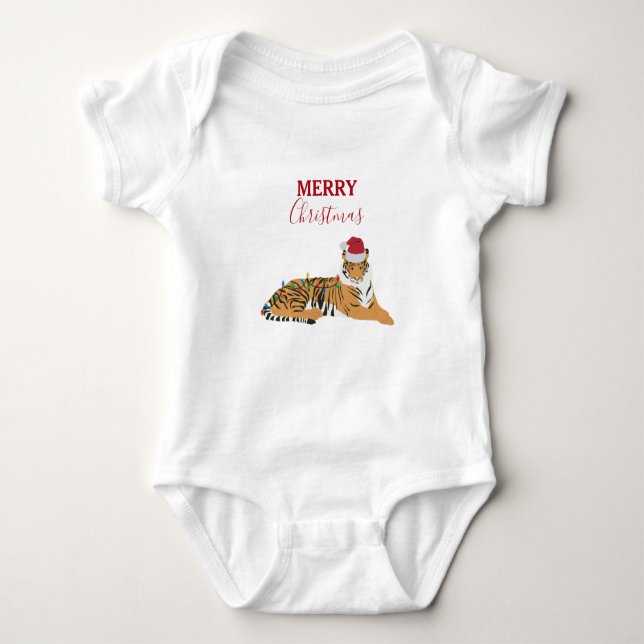 Weihnachten Tiger Funny Animes mit Weihnachtsmannm Baby Strampler (Vorderseite)