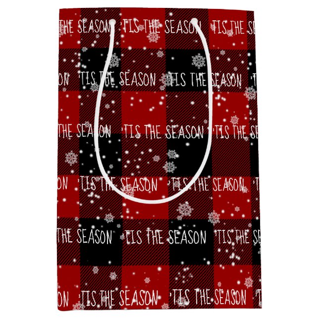 Weihnachten 'TIS DER SAISON Text in Schneeflocken Mittlere Geschenktüte (Vorderseite)