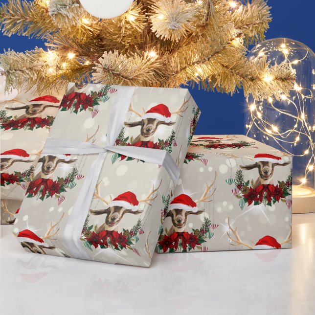 Weihnachten Toggenburg Kinderziege Poinsettia Wrea Geschenkpapier (Feiertage)