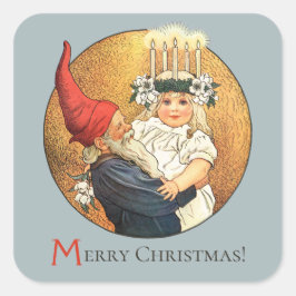 Weihnachten Tomte und süße kleine Lucia Mädchen CC Quadratischer Aufkleber