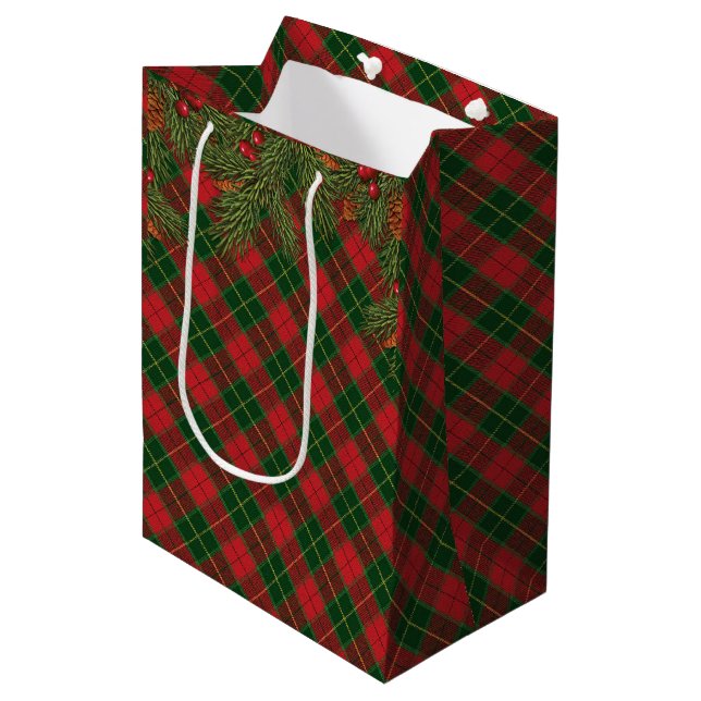 Weihnachten Traditioneller Karierter Tartan Mittlere Geschenktüte (Vorderseite Schrägansicht)