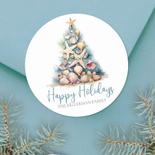 Weihnachten Tree Beach Happy Holidays Runder Aufkleber