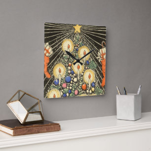 Weihnachten, Tree mit Kerzen und ein Star Quadratische Wanduhr